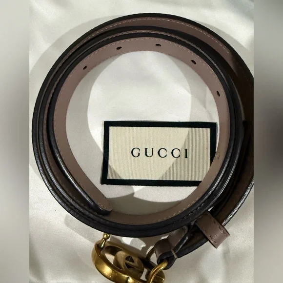 Gucci Marmont Thin Leather Belt with Gold Double G Logo - Picture 2 of 4